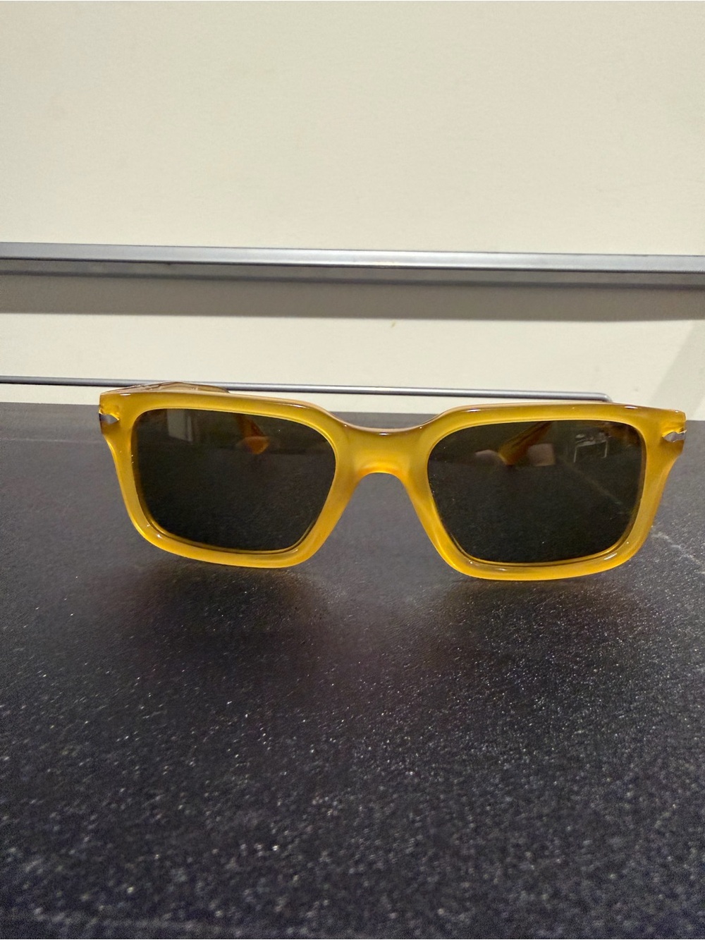 Persol Honey/Yellow Square-Frame Unisex Sunglasses with Dark Lenses